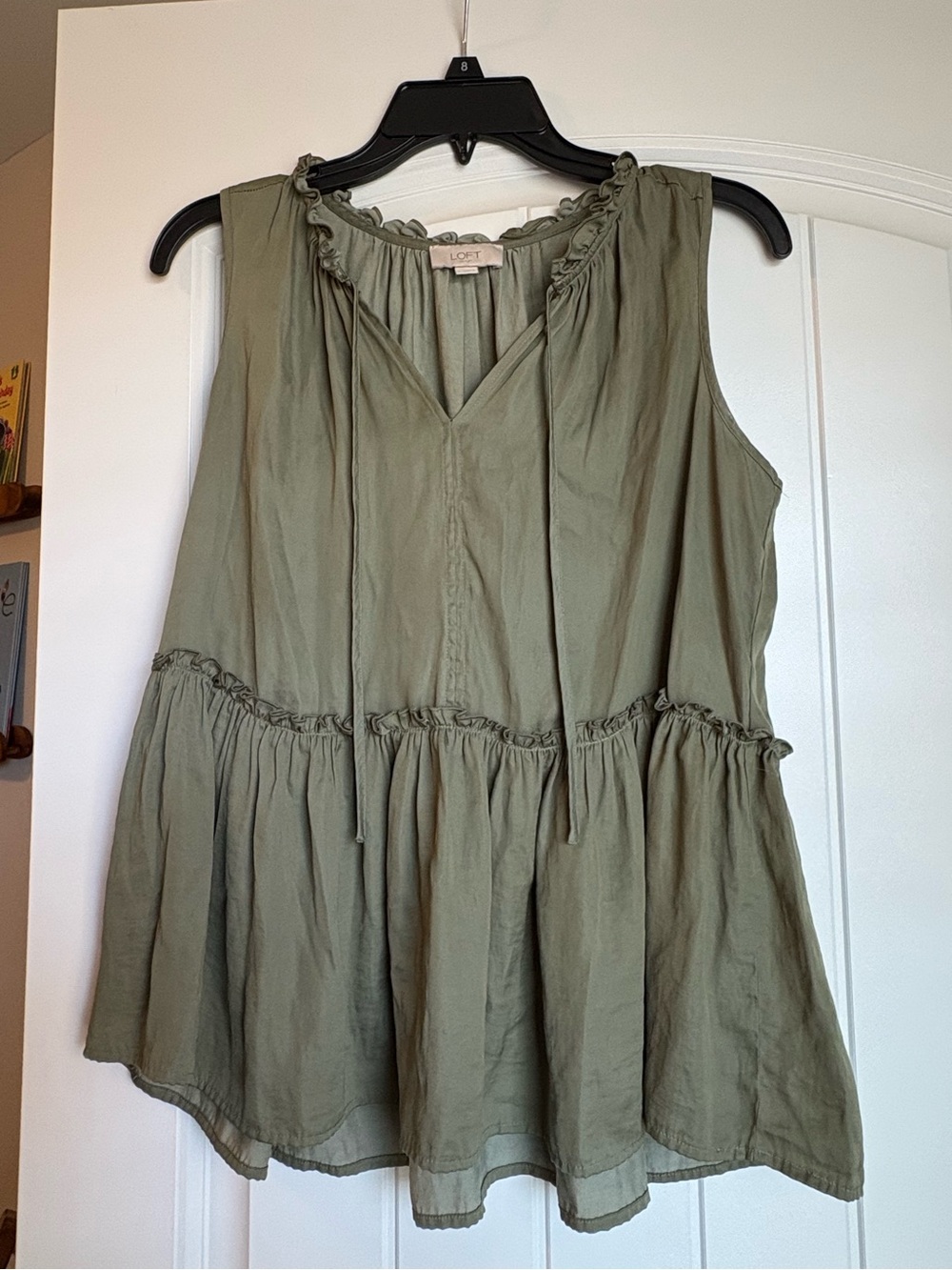 LOFT Olive Green Sleeveless Ruffle Peplum Tunic
